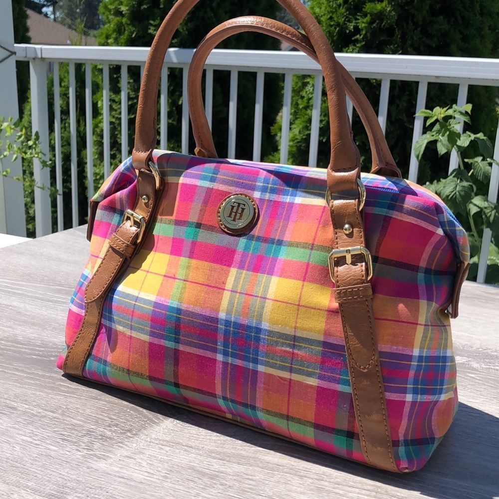Tommy Hilfiger fun plaid purse tote bag